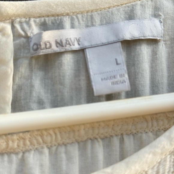 Old Navy Y2K Cream Peasant Dress Lined Boho Crochet Hem Short Sleeve - Picture 5 of 8